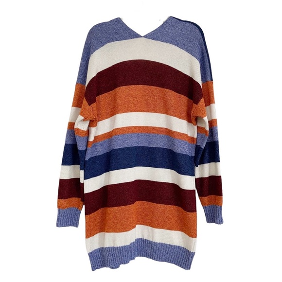 ECOWISH Color Block Stripe Brush Knit Open Cardigan Rainbow Orange Blue Medium - Picture 3 of 7